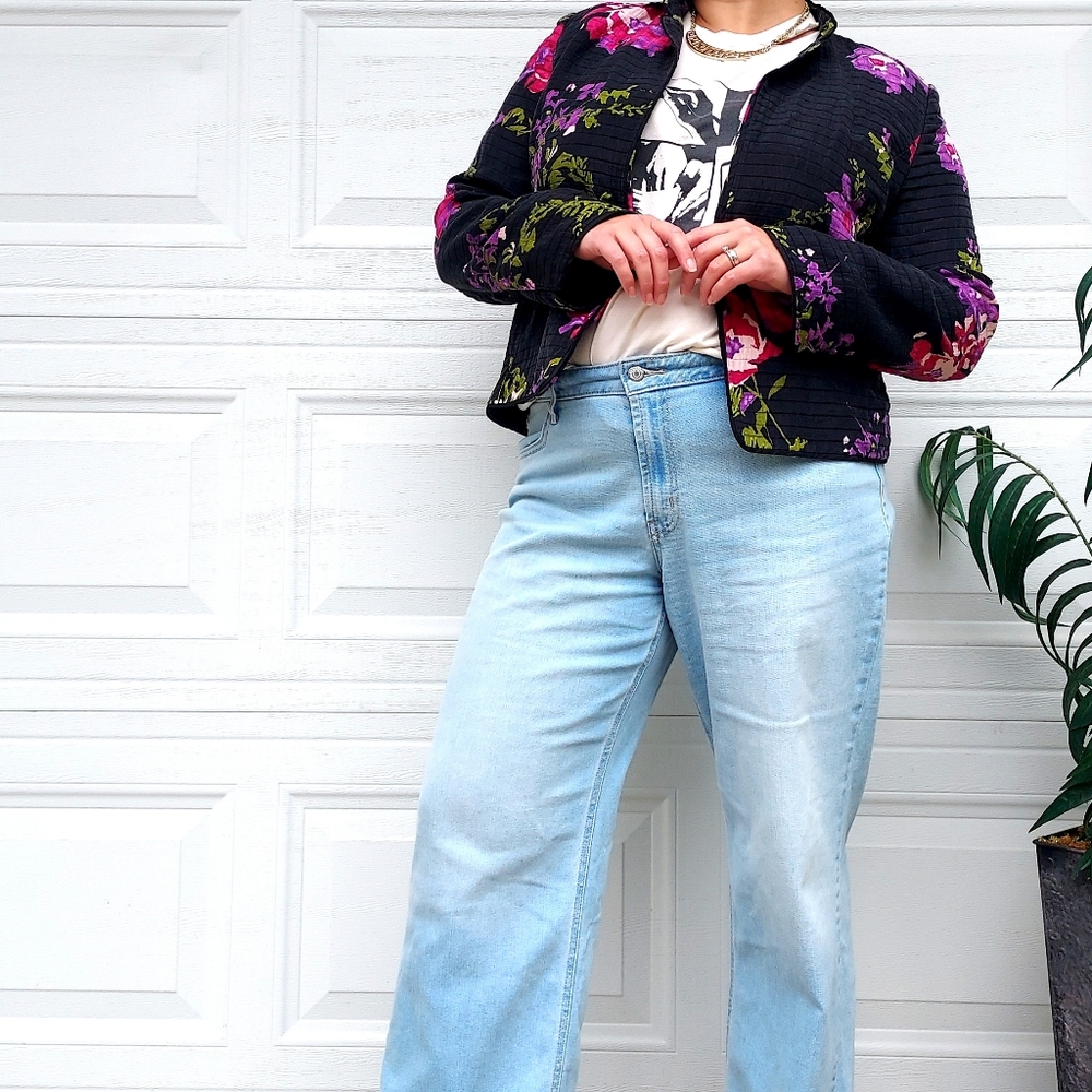 Nexx Black Purple Silk Bomber Jacket with Floral Design - Picture 5 of 8